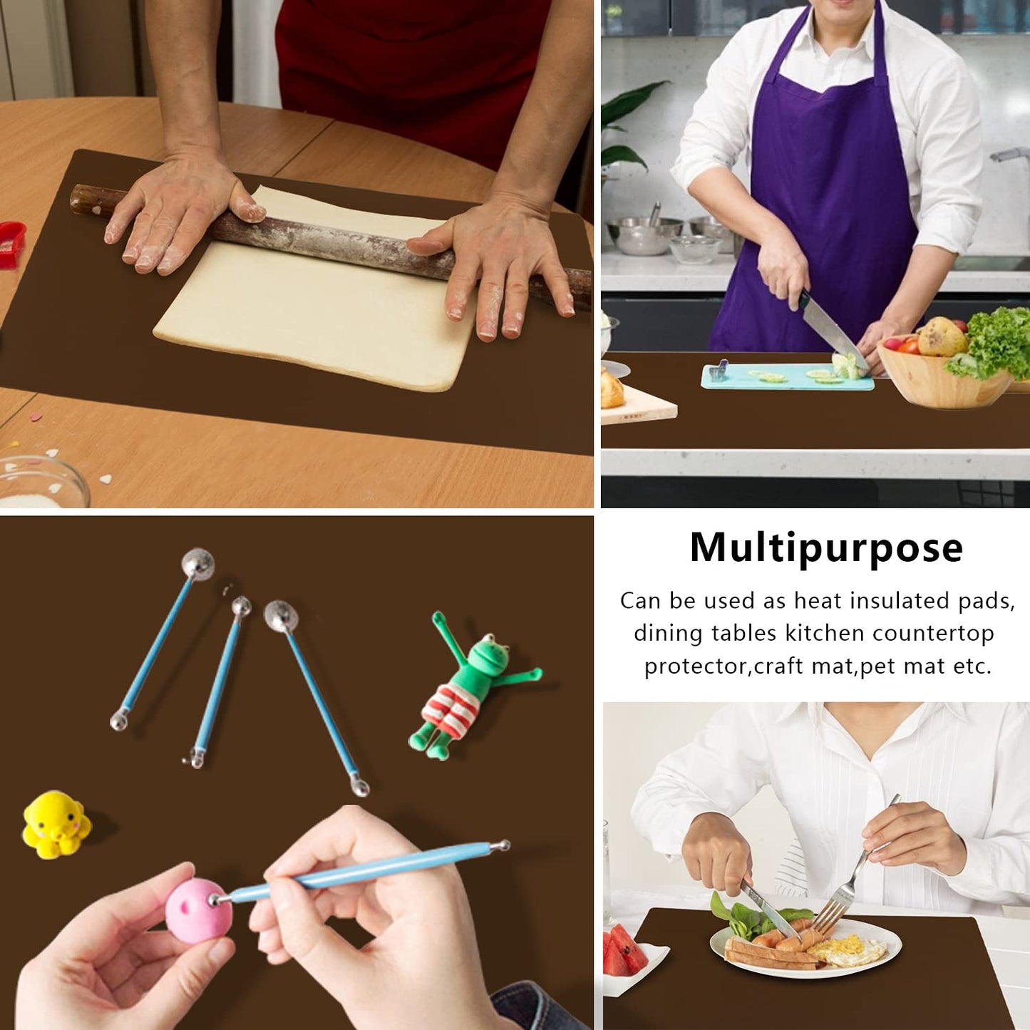 Extra Large Silicone Table Mat, Silicone Mat for Crafts Kids Dinner Placemat Desk Countertop Waterproof Protector Mats, Heat Insulation Kitchen Pastry Mat Rolling Dough Pad (Coffee, 23.6''x15.7'')