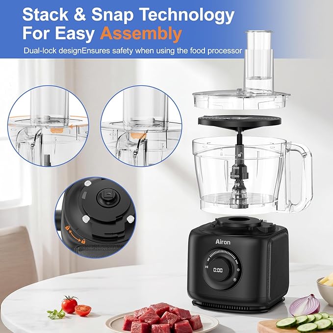 7-in-1 Professional Food Processor, 1000W Powerful Electric Vegetable Chopper, 14-Cup XL Bowl, Large Feed Chute, Cheese Shredding, Meat Chopping, Shredding and Slicing, Mixing and Doughing