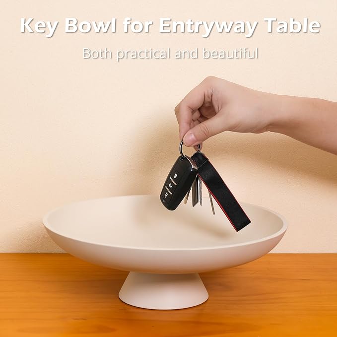 Large Decorative Bowl for Home Decor, Large Fruit Bowl for Kitchen Counter, Key Bowl for Entryway Table (Beige, Pedestal)