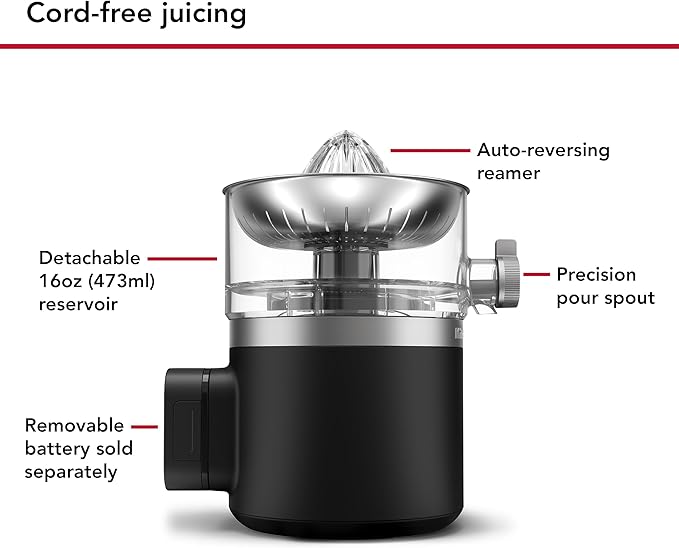 KitchenAid Go Cordless Citrus Juicer - battery sold separately, KCJR160, Black Matte