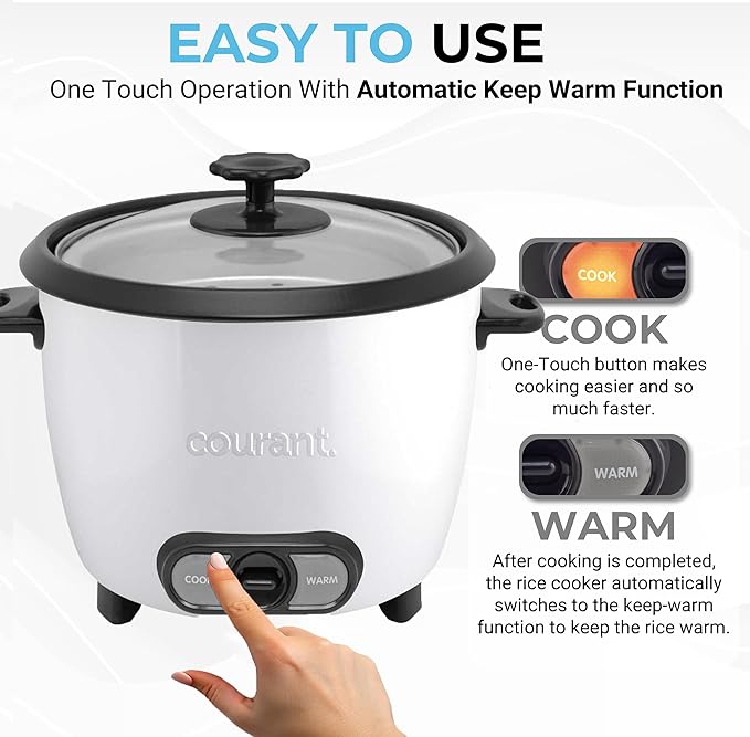 Courant large rice cooker, 30 Cup cooked One-Touch large capacity rice cooker family Removable Non-Stick Bowl, with steamer try, white
