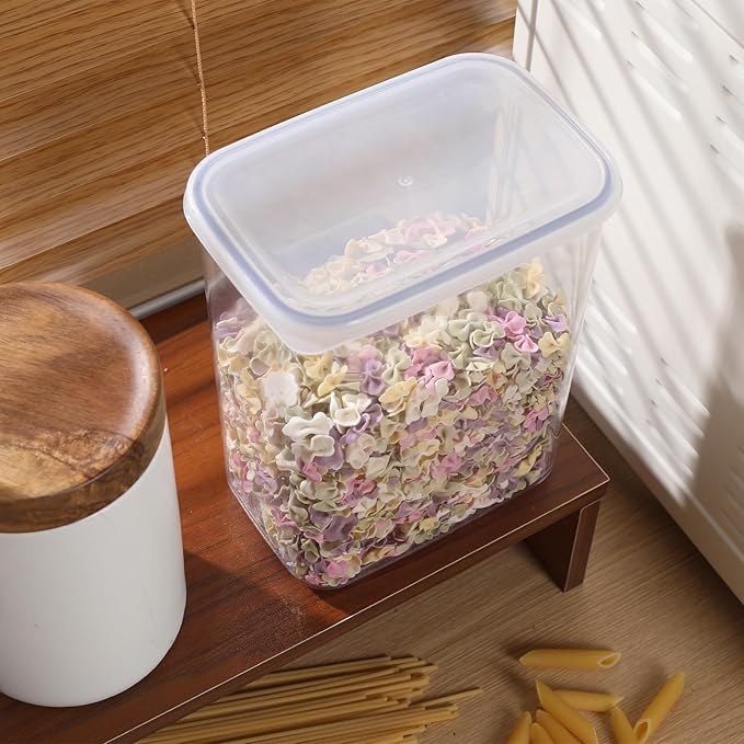 novelinks Clear Plastic Jars with Lids, Reusable Empty Rectangular Storage Containers for Household and Kitchen Organizing (8 Pack Large)