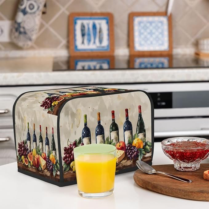 Fruit Grape Wine Cheese Toaster Cover 4 Slice Dust and Fingerprint Protection Toaster Bread Maker Covers Washable Kitchen Small Appliance Covers for Kitchen Accessories Decor Bakeware Women Gift