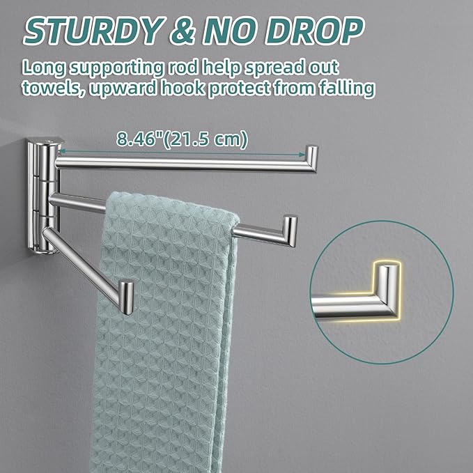 APLusee Polished Chrome Swivel Towel Bar, 304 Stainless Steel Foldable Towel Holder with 3 Arms, Wall Mounted