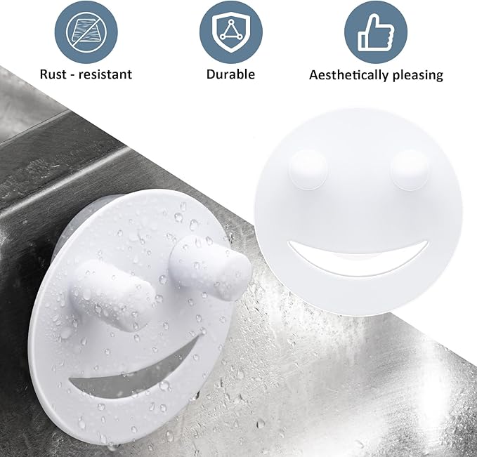 Stainless Steel Smiley Face Sponge Holder, Silver Sink Caddy Organizer Storage with Suction Cup for Kitchen, Kitchen Accessories Decor Scrubber-White
