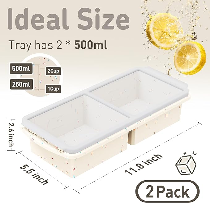 Silicone Freezer Tray with Lid Soup Freezer Container Molds with Steel Reinforced Rim Large Ice Cube Freezer Molds Soup, Sauce, Leftovers, Homemade Meal Prep Freezing Kitchen Storage Containers Cream