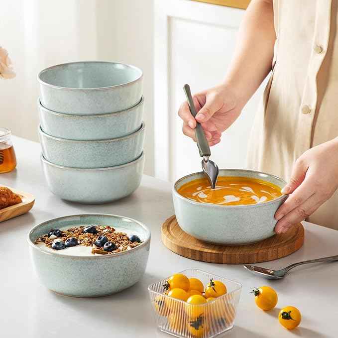 vancasso ANYA 24 Pieces Plates and Bowls Set, Mint Green Dinnerware Sets, Reactive Glaze Dishes Set for 6, Ceramic Dishware Sets Kitchen Dinner Set, Microwave & Dishwasher Safe