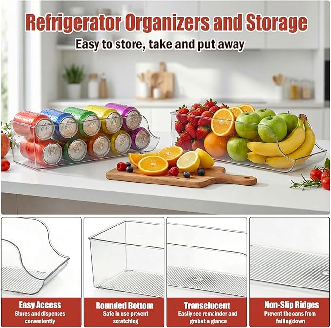 6 Pack Soda Can Organizer, Drink Organizer for Fridge, Clear Kitchen Pop Can Storage Organizer Soda Dispenser for Refrigerator Pantry
