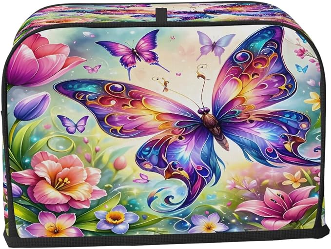 Colorful Flower Butterfly Toaster Cover 4 Slice Dust and Fingerprint Protection Toaster Bread Maker Covers Washable Kitchen Small Appliance Covers for Kitchen Accessories Decor Bakeware Women Gift