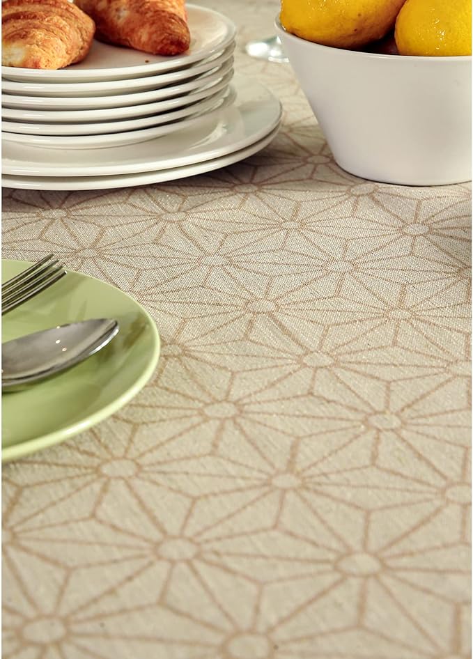 patdrea Designer French Light Brown Rectangle Table Cloth,Linen Floral Durable Breathable Tablecloth,Decorative for Kitchen Dining,Parties,Tea Party,Christmas,Thanksgiving,55"x79"-Cudillero