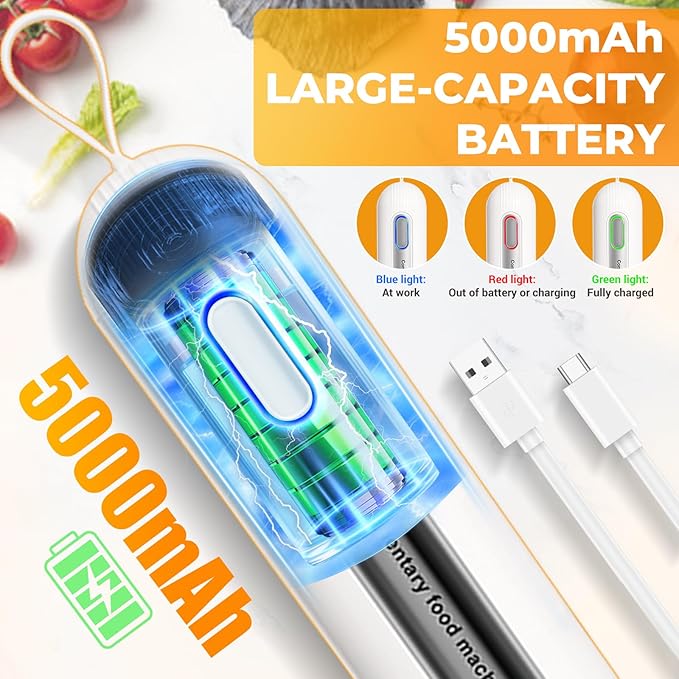 Cordless Food Processor 4 Bowls(6.5Cup+1.3Cup+2x0.6Cup)【800W Pure Copper Motor】【3 Sets SUS304 Blades】Meat Grinder-USB Rechargeable Food Chopper for Meat,Garlic,Vegetable,Fruits,Sauces,Baby Food