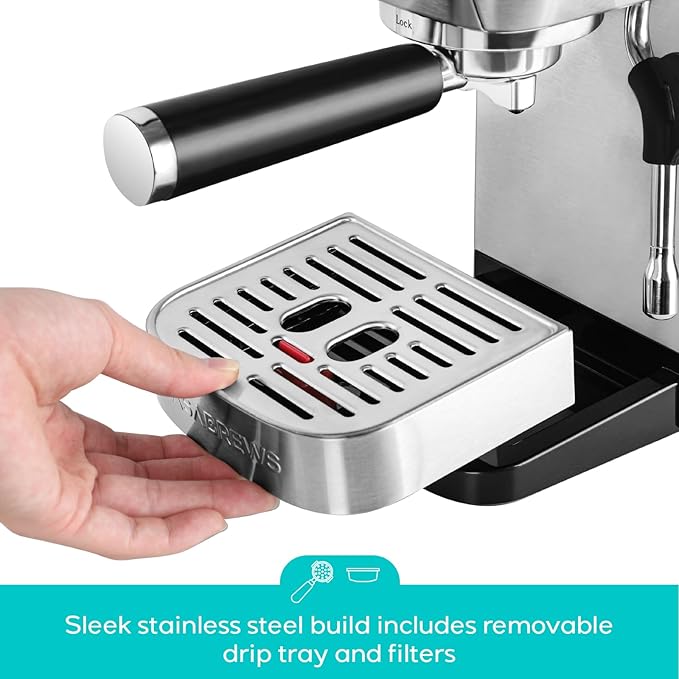 CASABREWS 3700 Essential Espresso Machine 20 Bar, Stainless Steel Cappuccino & Latte Coffee Maker with Steam Frother for Home, 43.9oz Water Tank, Silver