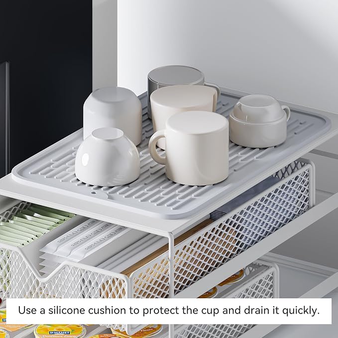 K Cup Organizer for Countertop - Solid Metal 60 Coffee Pod Holder Storage Drawer, Reinforced Steel Stand Compatible with Keurig K-Cup Pods, Anti-Vibration & No-Sag Design, No Assembly Required (White)