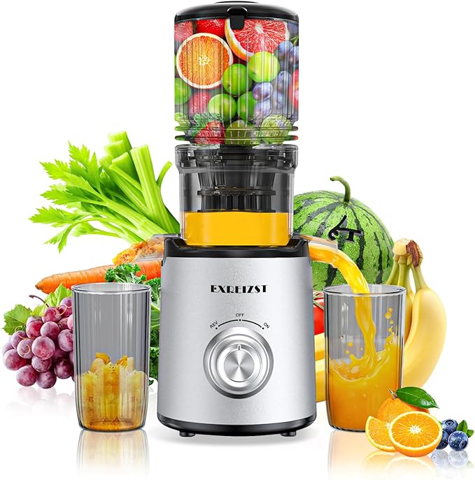 Juicer Machines, Cold Press Juicer with 5.3'' Large Feed Chute, Fit Whole Fruit and Vegetable Slow Juice Extractor Machine, 300W Masticating Juicers Easy To Clean, High Juice Yield, BPA Free