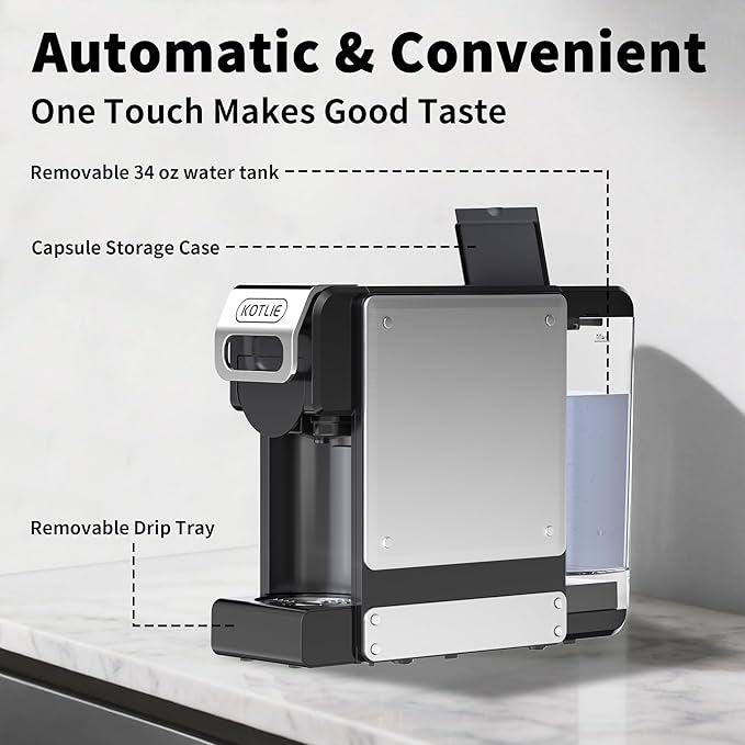 ST-550 4-in-1 Espresso Capsule Coffee Machine, Single Serve Coffee Maker for K*Cup/Nespresso/Dolce Gusto/Ground Coffee, 19Bar, 1L, Silver