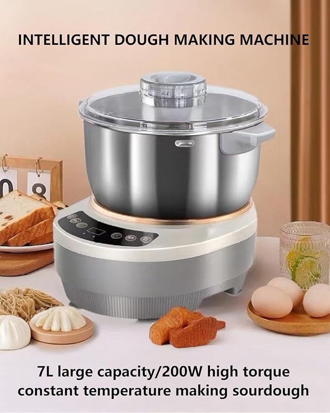 Electric Dough Machine With Fermentation Function, Microcomputer Timing, Front Touch Panel, 6.3qt(7L), 304 Stainless Steel, Used For Bread, Pizza, Pancake, Dumpling Dough And Sourdough