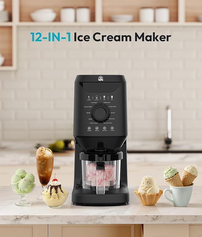 Rellytech Homemade Ice Cream Maker Machine - 12-in-1 Ice Cream Maker with 2 Pint Containers & Lids, Gelato, Sorbet and Frozen Yogurt Maker, Self-Cleaning, Pre-freeze for 24 Hours