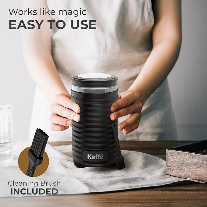 Kaffe Electric Coffee Bean Grinder w/Cleaning Brush - Easy On/Off - Perfect for Espresso, Herbs, Spices, Seeds, Nuts, Grains - 3.5oz / 14 Cup (Modern, Matte Black)