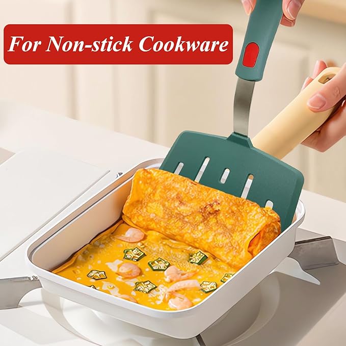Silicone Spatula Turner Set of 2, Heat Resistant Pancake Spatulas for Nonstick Cookware Pan, Wide Slotted Cooking Spatula for Omelette Egg Fish, Thin Flexible for Kitchen Use, Dishwasher Safe