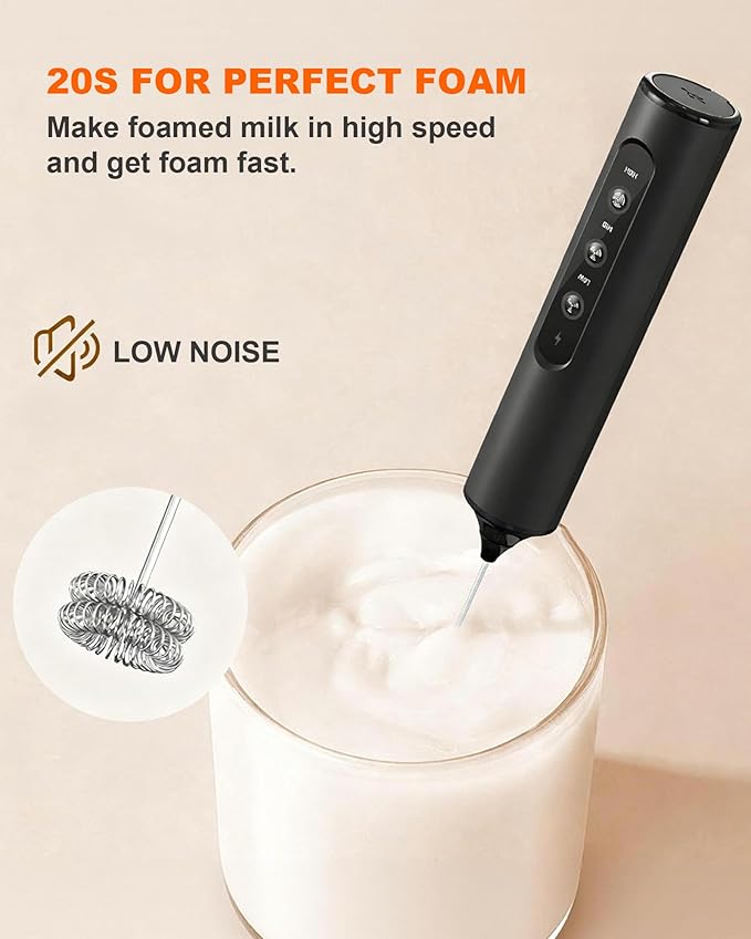 Rechargeable Handheld Milk Frother with Box, 3-Speed Coffee Frother Handheld with 3 Whisks, Dual Coil Whisk Electric Frother Wand for Coffee Latte Cappuccino Matcha and Egg, Kitchen Gift Set