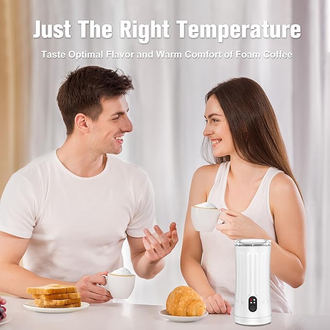 Milk Frother, 4-in-1 Milk Steamer and Frother, 8.1oz/240ml Automatic Warm and Cold Foam Maker, Auto Shut-Off Frother for Coffee, Latte, Cappuccino, Macchiato(White)