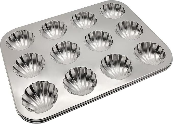 Fox Run Stainless Steel Scallop Shell Madeleine Pan, 12 French Cookie Mold Baking Pan