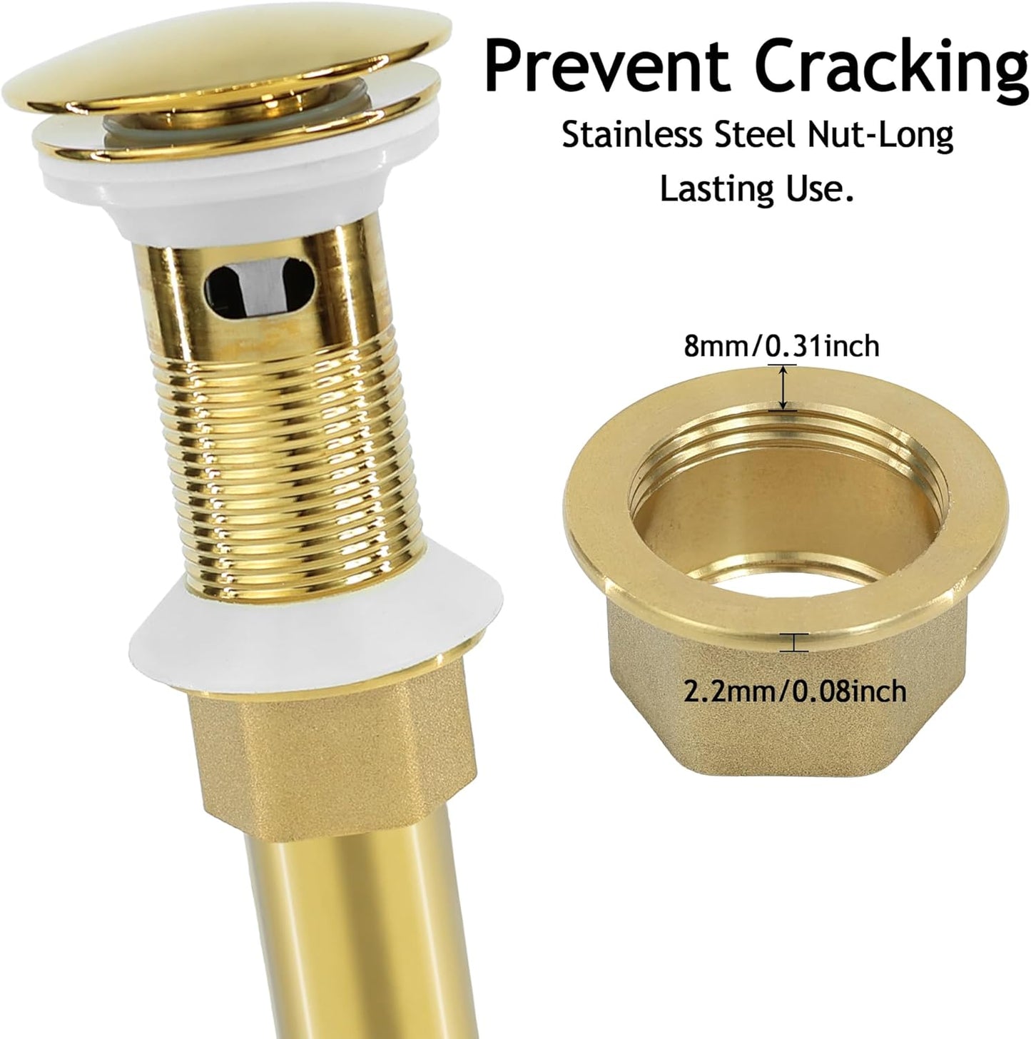 Bathroom Sink Drain, 4 Pack Gold Drain Stopper with Overflow,Pop Up Drain Assembly Without Detachable Strainer Basket,Built-in Anti-Clogging Strainer,Stainless Steel