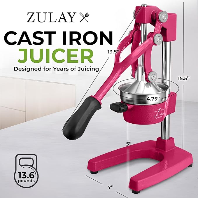 Zulay Kitchen Cast Iron Juicer - Heavy Duty Manual Juicer with Detachable Strainers for Easy Cleaning, Orange Juice Press for Citrus Fruits, Perfect for Bartenders, Juice Lovers & Health Enthusiasts