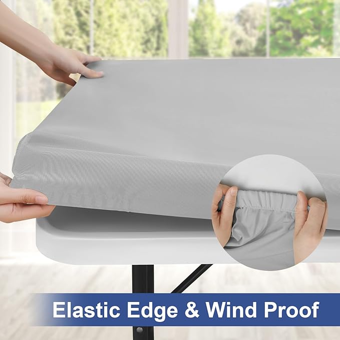 homing Rectangle Table Cloth Cover, Waterproof Polyester Elastic Fitted Tablecloth, Fits for 6 Foot Folding Tables, Washable Table Protector for Picnic, Camping, Outdoor (Light Grey, 30" x 72")