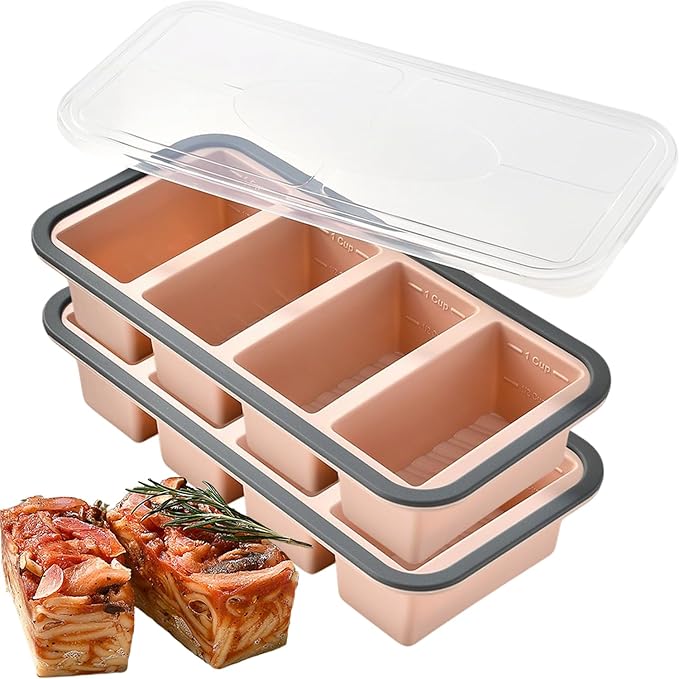 Silicone Soup Freezer Molds for Food, 1/2 Cup Silicone Freezer Trays with Lid for Meal Prep、Frozen Soup、Sauce and Broth, Large Ice Cube Tray - Set of 2