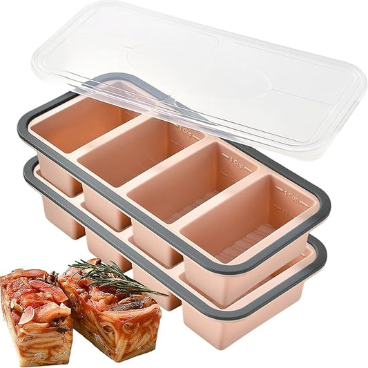 Silicone Soup Freezer Molds for Food, 1/2 Cup Silicone Freezer Trays with Lid for Meal Prep、Frozen Soup、Sauce and Broth, Large Ice Cube Tray - Set of 2