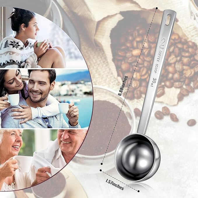 Geiserailie 8 Pcs 2 Tablespoon Scoops with Long Handle, 30 ml Stainless Steel Measuring Spoon for Coffee Milk Fruit Powder, Loose Tea Dry, Spice Jar, Cooking Baking, and Other Dry Goods