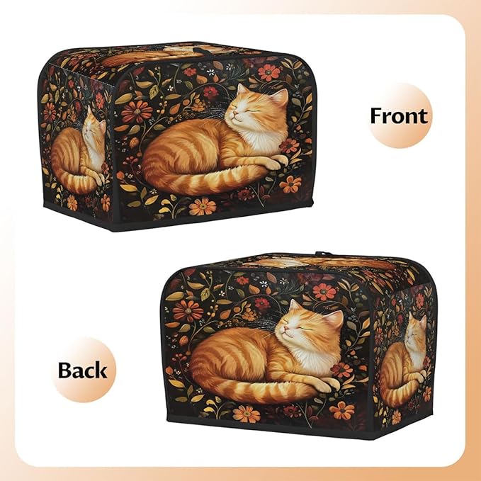 Animal Flower Cat Kitten Toaster Cover 4 Slice Dust and Fingerprint Protection Toaster Bread Maker Covers Washable Kitchen Small Appliance Covers for Kitchen Accessories Decor Bakeware Women Gift