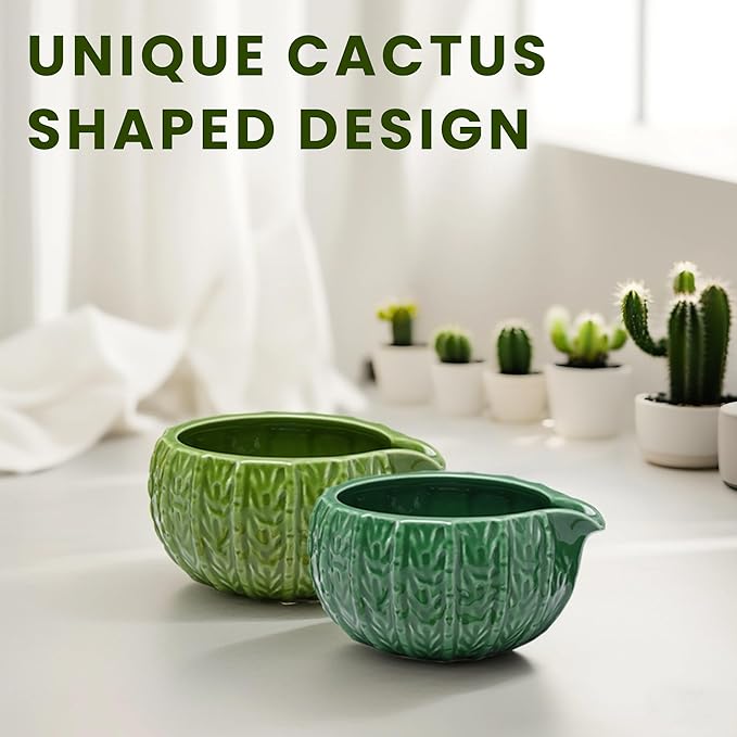 Matcha Whisk Set, Cactus Dark Green Ceramic Matcha Set Includes Matcha Bowl, Matcha Whisk (Chasen) and Holder, Sifter, Bamboo Scoop & Spoon - 6 Pcs Matcha Kit for Matcha Lovers