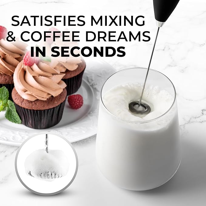 Zulay Kitchen Powerful Milk Frother Handheld Foam Maker for Lattes - Whisk Drink Mixer for Coffee, Mini Foamer for Cappuccino, Frappe, Matcha, Hot Chocolate - Unicorn Black