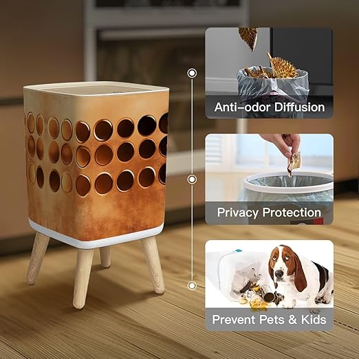 Small Trash Can with Lid Bronze Color Palette Gradient Bronze Color Wastebasket with Press Cover Dog Proof Garbage Can Waste Bin for Kitchen Bathroom Nursery 2.6 Gallon