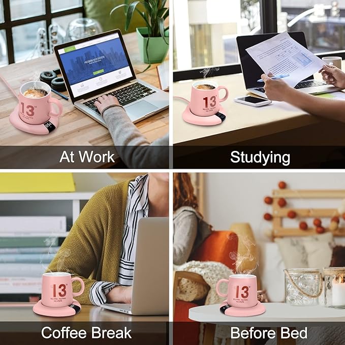 TRILINK Coffee Mug Warmer (No Cup), Electric Cup Warmer for Desk, 3 Temperature Levels, Auto Shut Off, Portable Mug Heater for Coffee, Beverage, Milk, Tea and Hot Chocolate, Pink