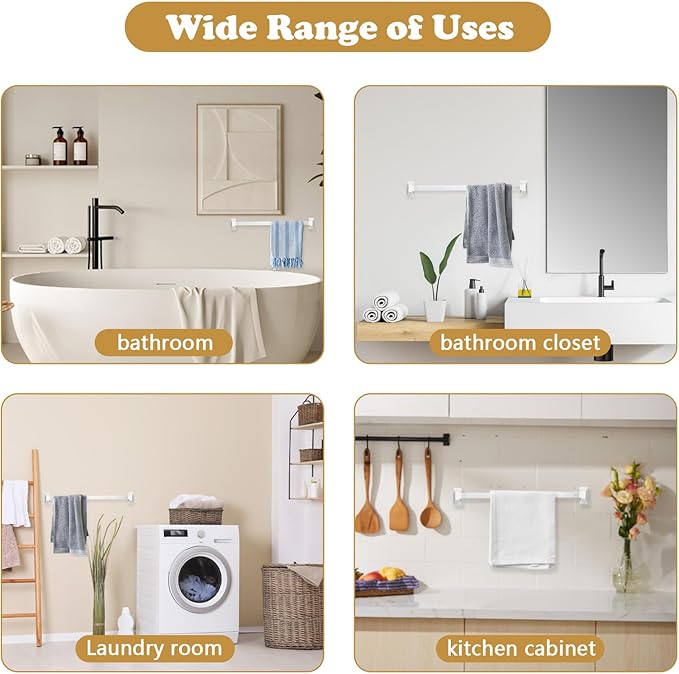 Earthtec 24 Inch Clear Adjustable Replacement Bathroom Towel Bar Rod Spring Loaded End Sturdy Plastic Wall Mount and for Kitchen Towel Storage Replacement Towel Bar for Ceramic Holder