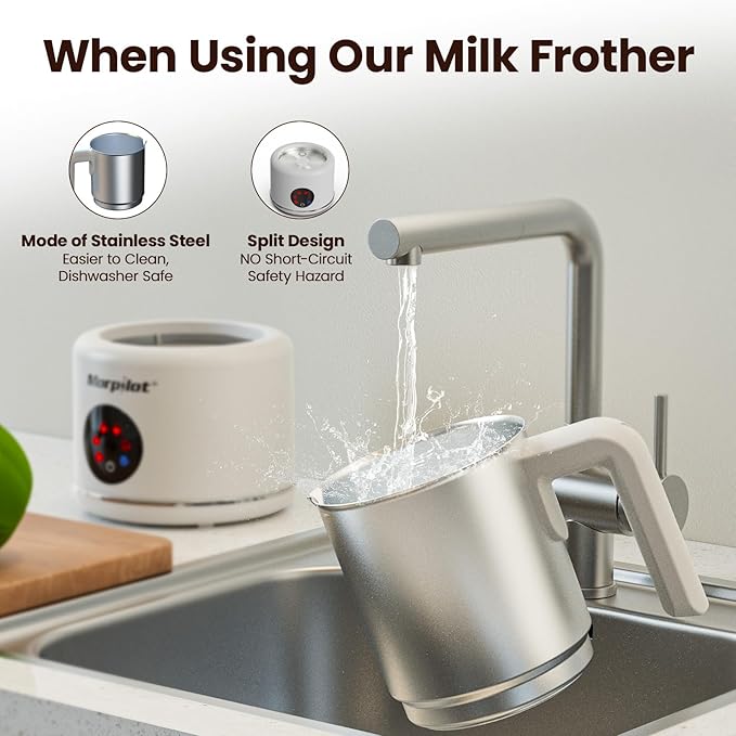 Large Electric Milk Frother and Steamer, 16.9oz/500ml Milk Steamer and Frother for Latte or Hot Chocolate, Dishwasher Safe, 6 Functions, Enjoy Perfect Milk Froth in 2 Min(White-Stainless Steel)
