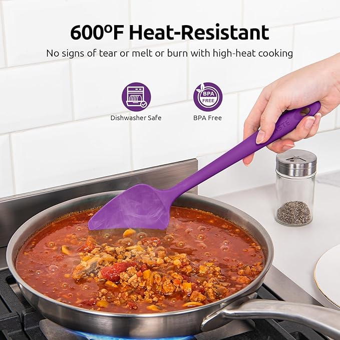 U-Taste 600ºF Heat Resistant BPA Free Silicone Spatula Set of 4 (Colorful), and 18/8 Stainless Steel 10in Extra Long Coffee Scoop Set of 2, 1&2Tbsp(15&30ml)