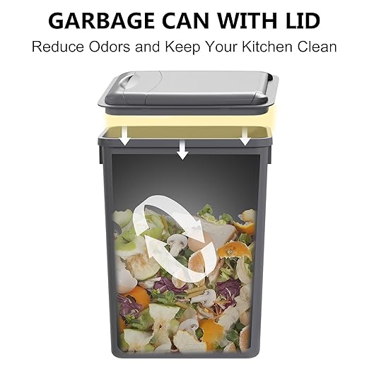 2-Pack 35 Quart Trash Can with Lid, 9.25 Gallon Recycle Waste Garbage Container for Kitchen Cabinet Pullouts, Plastic Bins for Home and Office, Gray