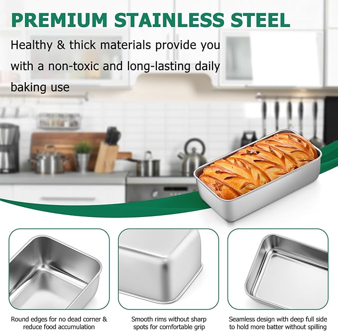 TeamFar Loaf Pans for Baking, 9 x 5 Inch Stainless Steel Loaf Bread Pans Tins for Homemade Bread/Brownies, Healthy & Sturdy, Oven & Dishwasher Safe - Set of 10
