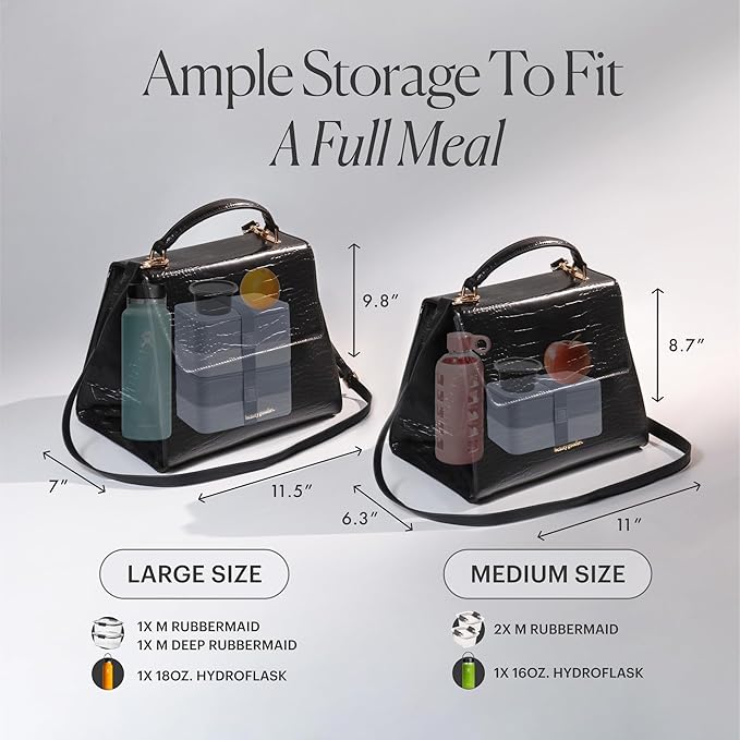 BEAUTYGOODIES Stylish Black Croc Lunch Bag for Women, Medium, Black Cute Insulated Lunch Box, Professional and Chic Lunch Bag for Working Women, Teacher, Nurses, a Great Gift!