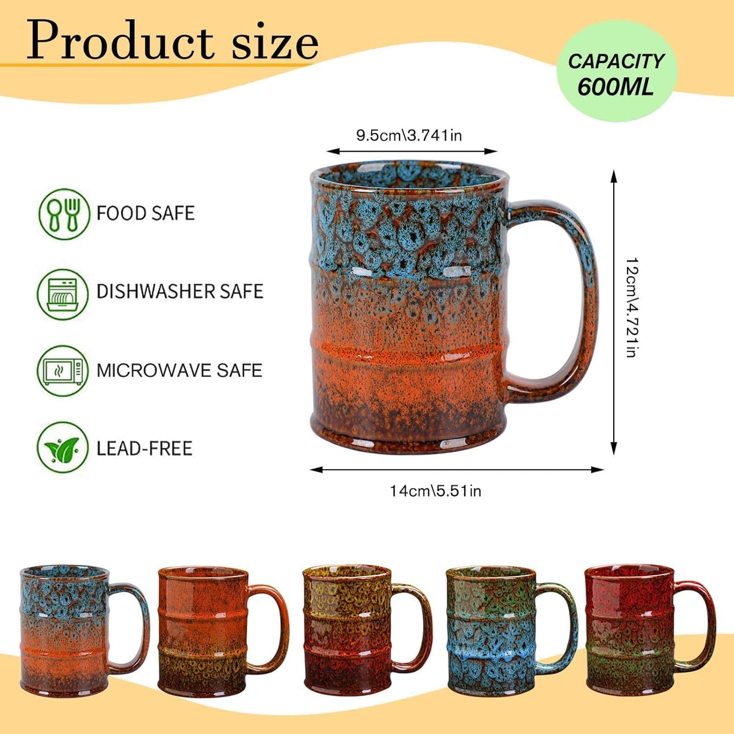 Coffee Mug,20 Oz Coffee Cups Ceramic Tea Cup Large Coffee Mug for Office and Home - Dishwasher and Microwave Safe Novelty Coffee Mugs, 1pcs. (multicolour-4pcs)
