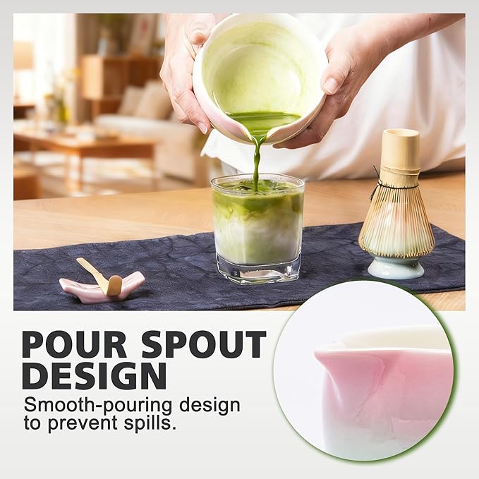 Matcha Whisk Bowl Set, 7PCS All-in-One Japanese Tea Set Includes Matcha Bowl with Spout, Bamboo Whisk (Chasen) with Stand, Scoop, Sifter, Complete Kit for Ceremony, Gift for Matcha Tea Lovers