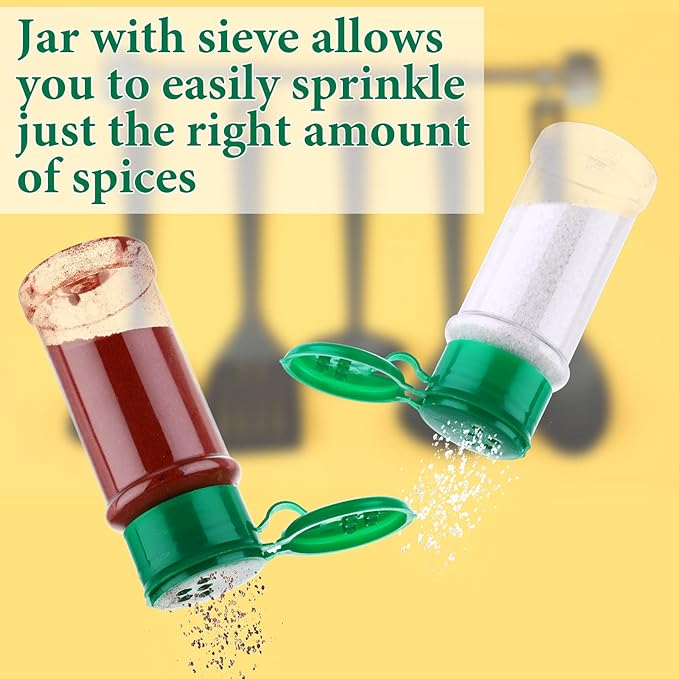 Amyhill 100 Pcs Plastic Spice Bottles Spice Jars Seasoning Jars Shaker Plastic Jars 3.3 Oz/ 100ml Seasoning Shaker with Shaker Lids(Green, Red, Black Lid)