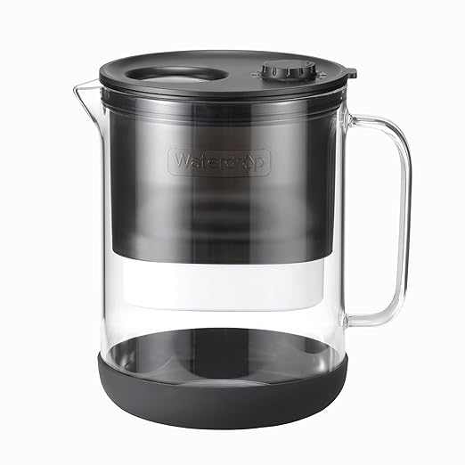 Waterdrop PT-72BL Glass Water Filter Pitcher, 7-Cup, Eco-Friendly, NSF/ANSI 53, 42 & 372 Certified Filter, Reduces PFOA/PFOS, Chlorine, Cadmium, Copper & Mercury, BPA-Free, Easy to Clean, Black