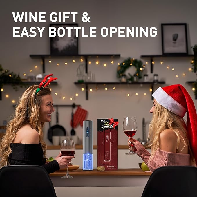 Electric Wine Opener, Rechargeable Cordless Wine Accessories, Stainless Steel Cordless Automatic Wine Bottle Corkscrew with Vacuum Stoppers, Foil Cutter for Home Party Wedding, Bars(Gray)