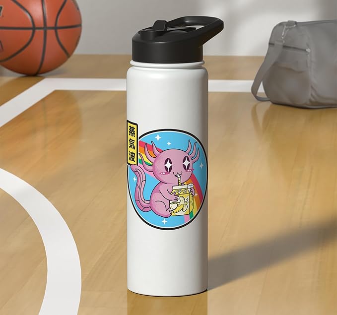 Axolotl Banana Milk Carton Kawaii Retro Rainbow Anime Stainless Steel Insulated Water Bottle