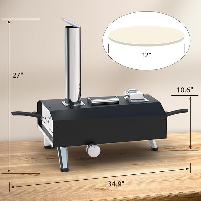 12" Portable Wood Pellet Pizza Oven with 360° Rotating Stone - Wood-Fired for Authentic Flavor, Ideal for Backyard, Camping, Picnics, and Patios - Easy to Use for Perfect Outdoor Cooking